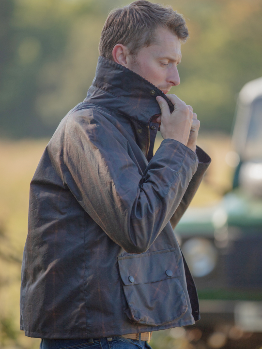 Landowner Short Wax Walking Jacket Hunter Check