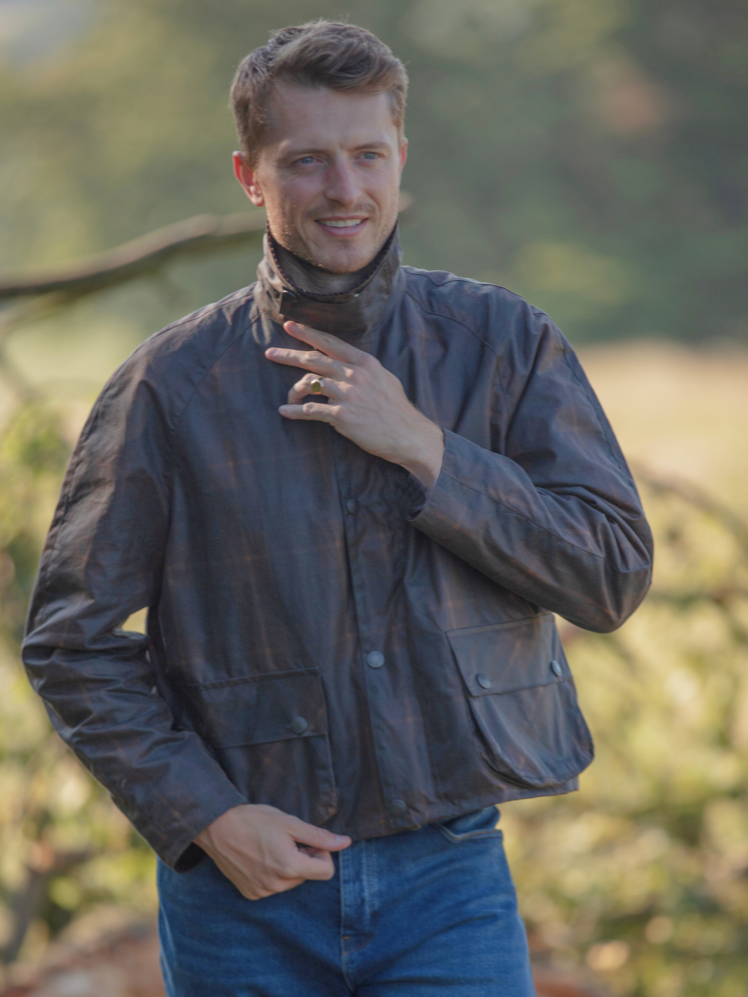 Landowner Short Wax Walking Jacket Hunter Check
