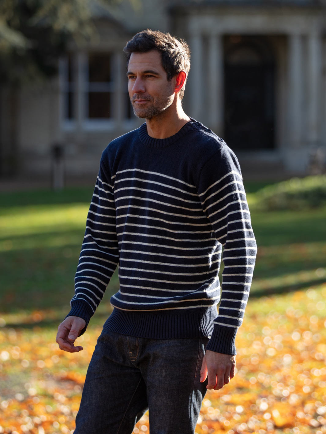 Navy Breton Stripe Sweatshirt Mens Knitwear John Partridge Co